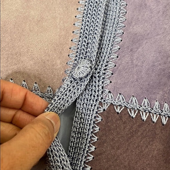 Denim & Co Women Patchwork Suede Crochet Jacket Medium Purple Boho Cottagecore - Picture 3 of 9